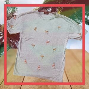 Zara Light Blue Heathered Embroidered Flamingo T Shirt Size M
